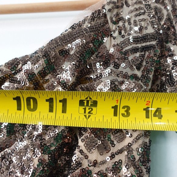 Brown Evening Dress XS Long Gown Sequin Off The Shoulder Maxi Allover Formal USA - Picture 5 of 11